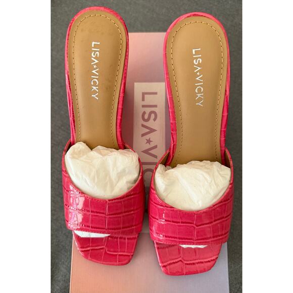 Lisa Vicky Shoes - NEW Lisa Vicky Nordstrom Adore-V Croco Wedge Sandals Black Patent Leather 7